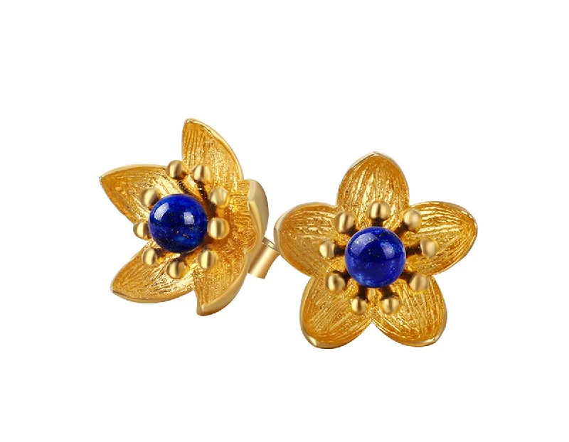 Rainbow Hoop Earrings-Lapis Lotus Stud Earring