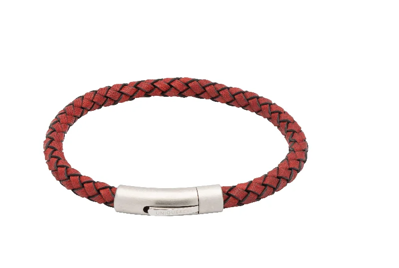 Classic Pearl Bracelet-Unique & Co Red Leather Bracelet - Brushed Stainless Steel Clasp