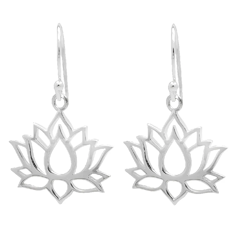 Rose Gold Earrings for Girls-Sterling Silver Lotus Drop Earrings