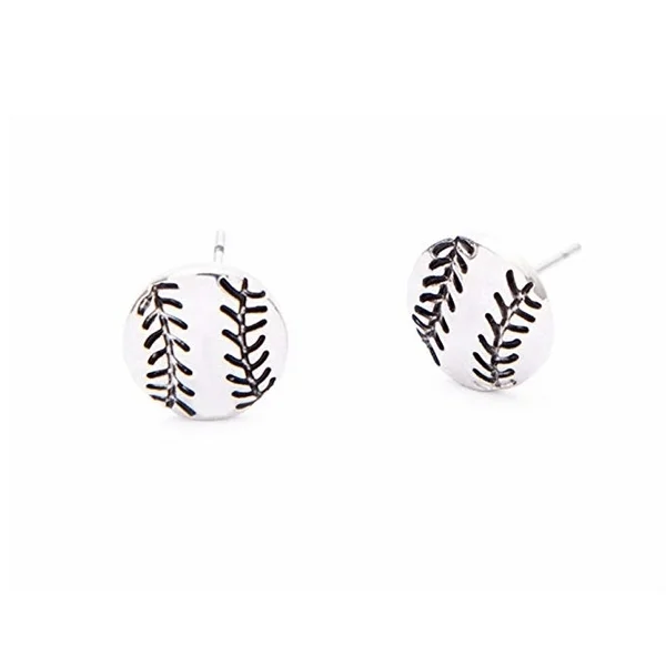 Designer Silver Earrings-Baseball Stud Earrings