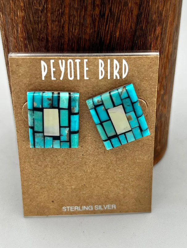 Handmade Drop Earrings-Earrings- Charlene Reano Santa Domingo Inlayed Turquoise