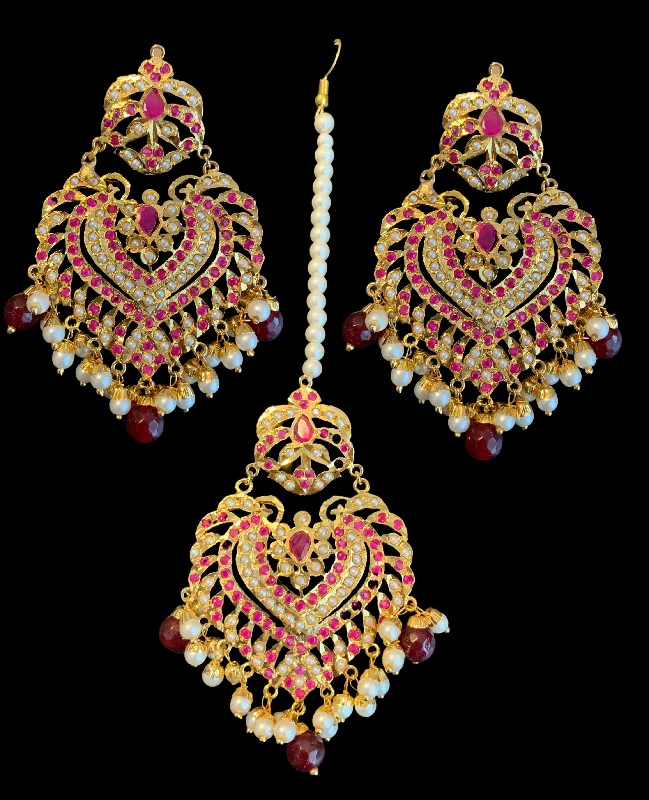 Handmade Gemstone Earrings-Farwah earrings tika in rubies   ( READY TO SHIP )