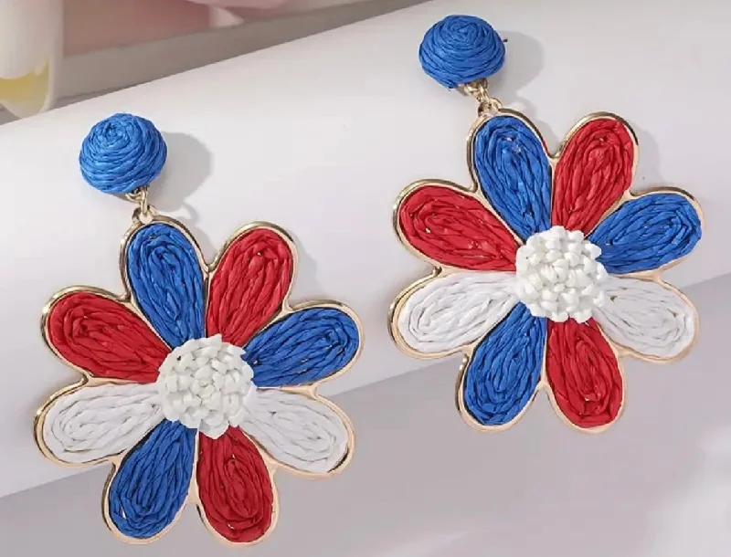 Custom Hoop Earrings-Red, White and Blue Rattan Earrings