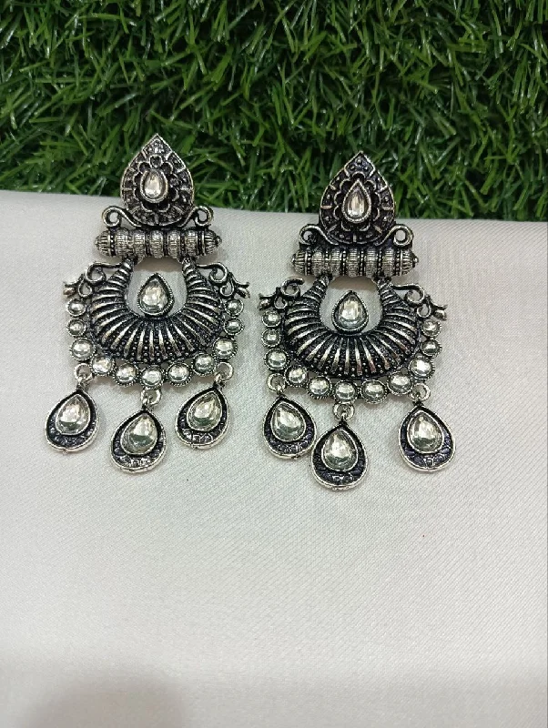 Vintage Pearl Drop Earrings-Beautiful White Color Oxidized Earrings For Women