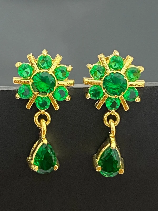 Geometric Dangle Earrings-Beautiful Green Stoned Gold Plated Stud Earrings