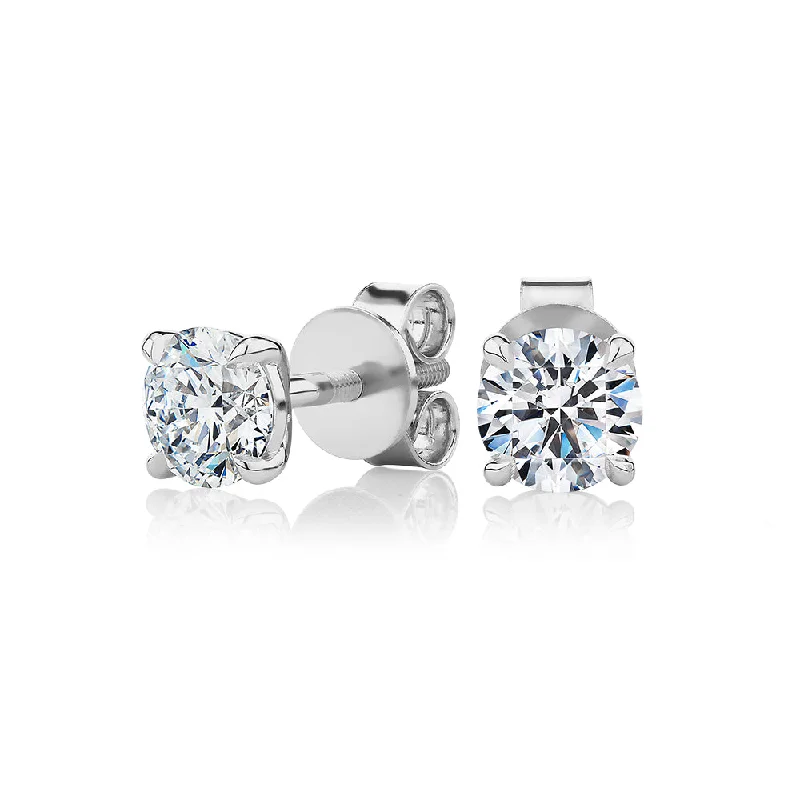 Chunky Silver Earrings-Premium Certified Lab-Grown Diamond, 1.40 carat TW round brilliant stud earrings in 14 carat white gold