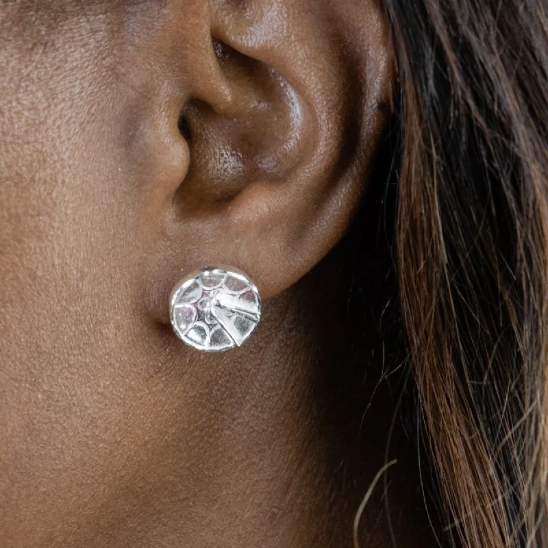 Spiral Silver Earrings-Caribbijou Large Trinidad Steel Pan or Steel Drum Stopper Stud Earring