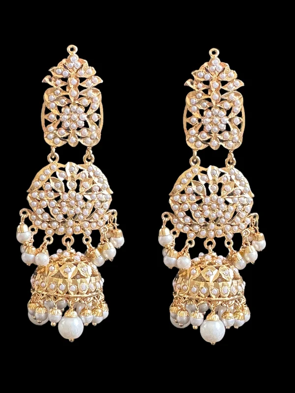 Custom Drop Earrings-DER510 Vidisha jhumka earrings in pearls  (READY TO SHIP )