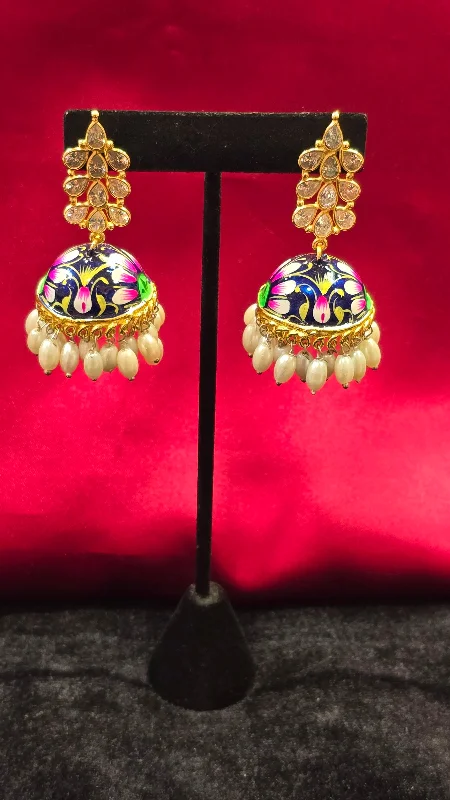 Pearl Earrings for Weddings-Beautifully Painted Multicolor Jhumkis