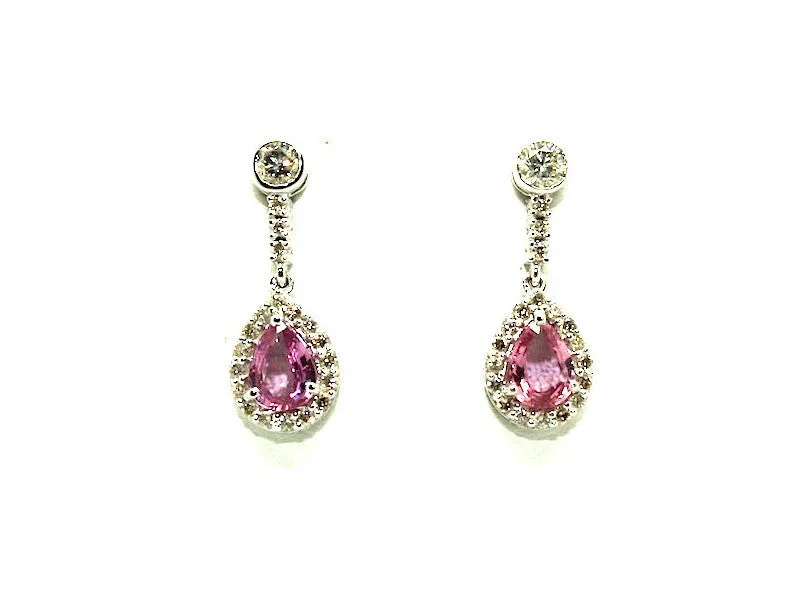 Rose Gold Drop Earrings-Pink Sapphire And Diamond Halo Drop Earring Ad No. 0987