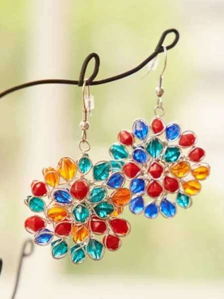 Emerald Earrings for Women-Glass Beads Flower Earrings