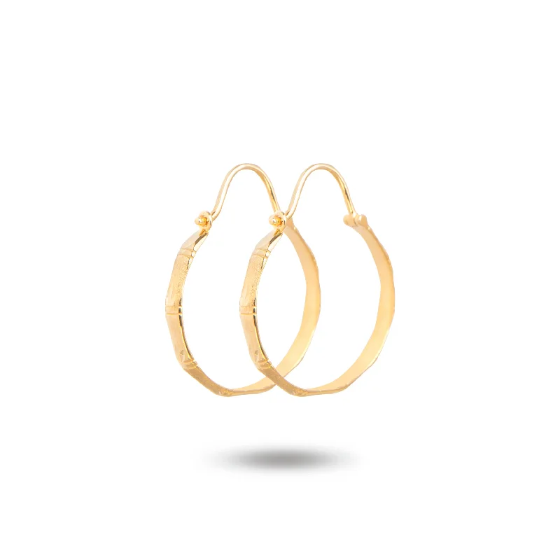 Simple Silver Earrings for Women-10K Yellow Gold Bamboo Leaf Hoop Earrings