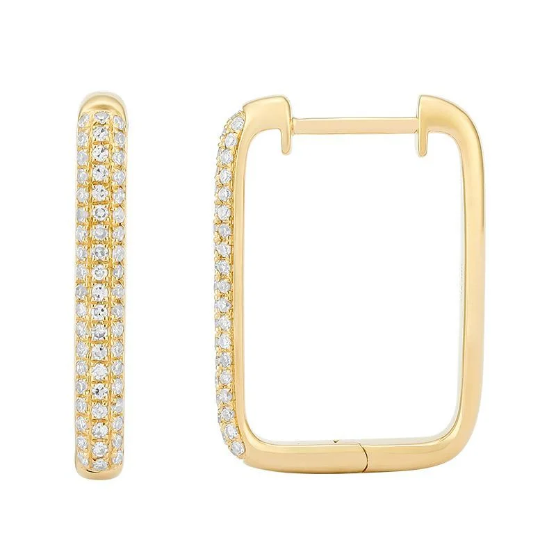 Classic Diamond Earrings-Rectangular Pave Hoops