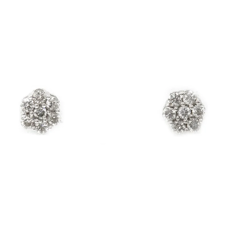 Floral Stud Earrings-0.25 ct Diamond Cluster earrings in 14k White Gold with Screw back