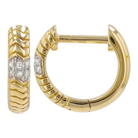 Fashionable Pearl Earrings-14K Yellow Gold Chevron Pave Diamond Huggie Earrings