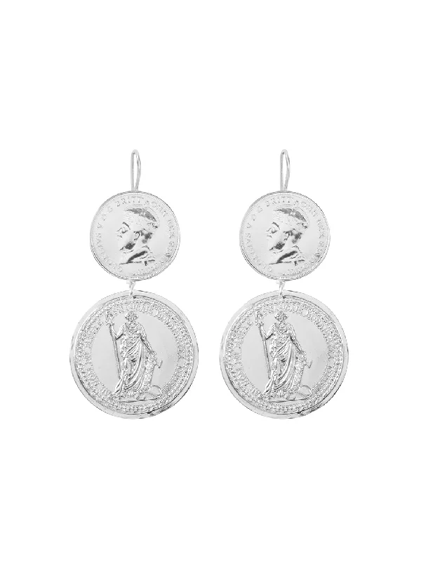 Statement Silver Earrings-Monster Double Coin Earrings