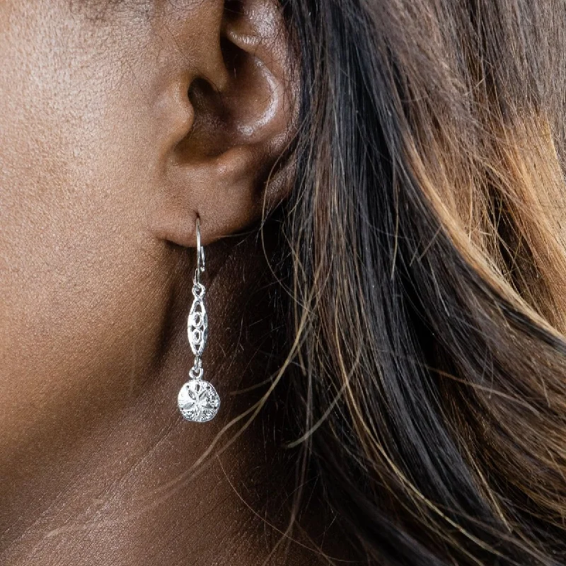 Gemstone Hoop Earrings-Caribbean Sand Dollar with Extender Bar Long Earring