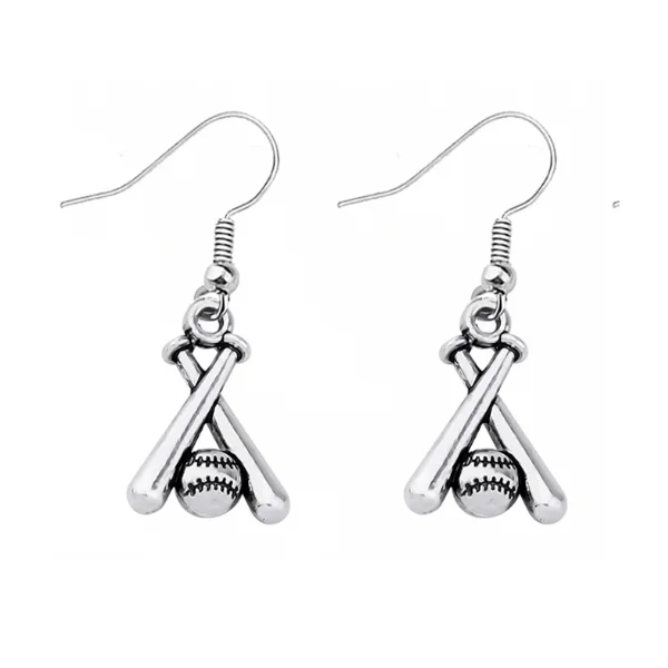 Silver Bead Earrings-Bat & Ball Softball - Baseball Earrings