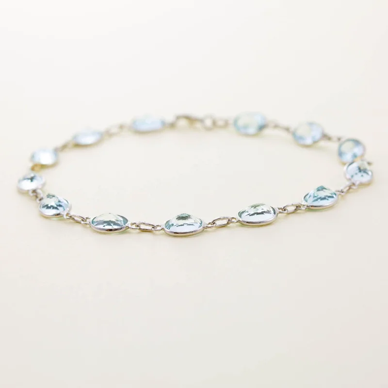 Personalized Name Bracelet-9ct White Gold Bezel Set Aquamarine Bracelet