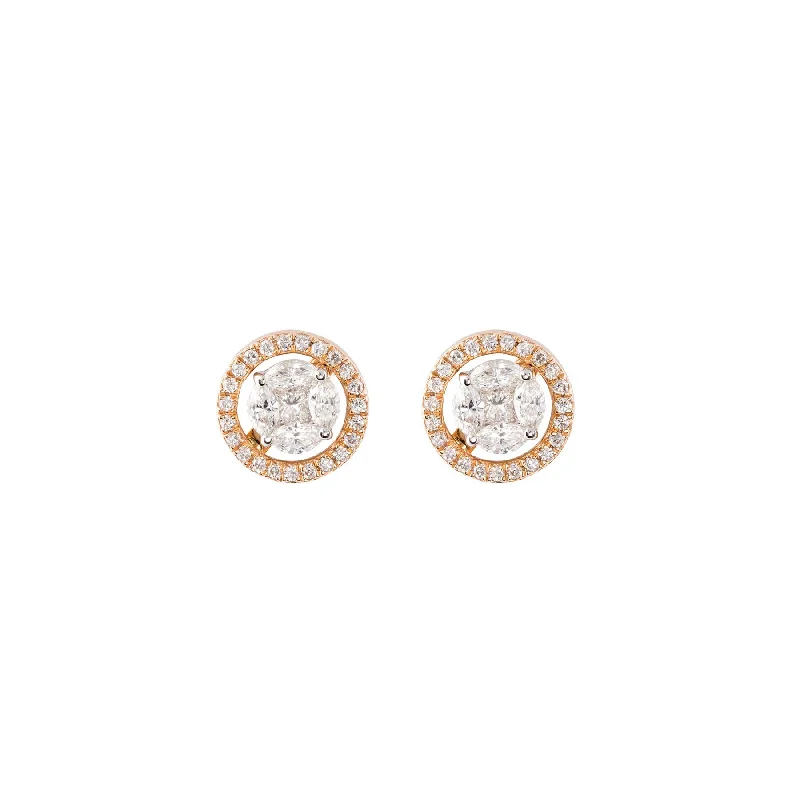 Bold Drop Earrings-Rose Gold & Diamond Small Rings of Saturn Earrings