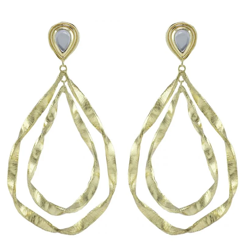 Gold Hoop Earrings for Women-Twisted Teardrop Tanzanite Post Earrings