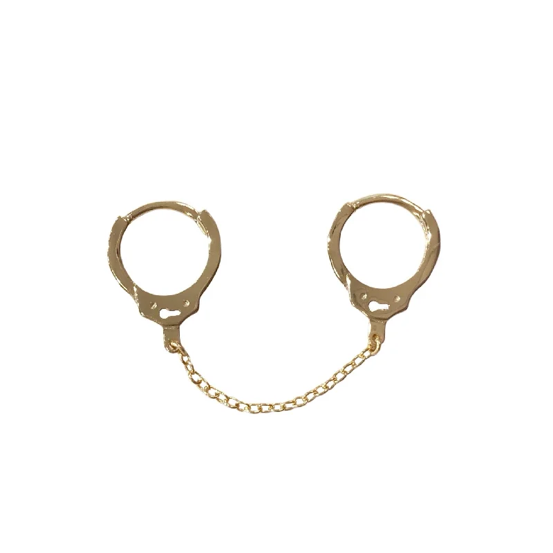 Fashionable Pearl Earrings-Handcuff Double Chain Huggies