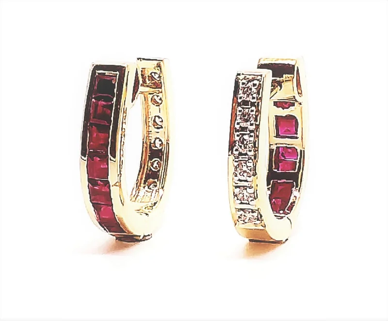 Natural Stone Earrings-Reversable Ruby And Diamond Earring Ad No.1096