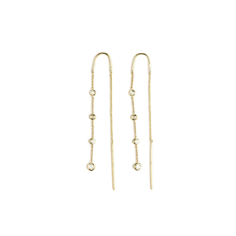 Gold Bead Earrings-Lydia Dangling Bezel Chain Earrings