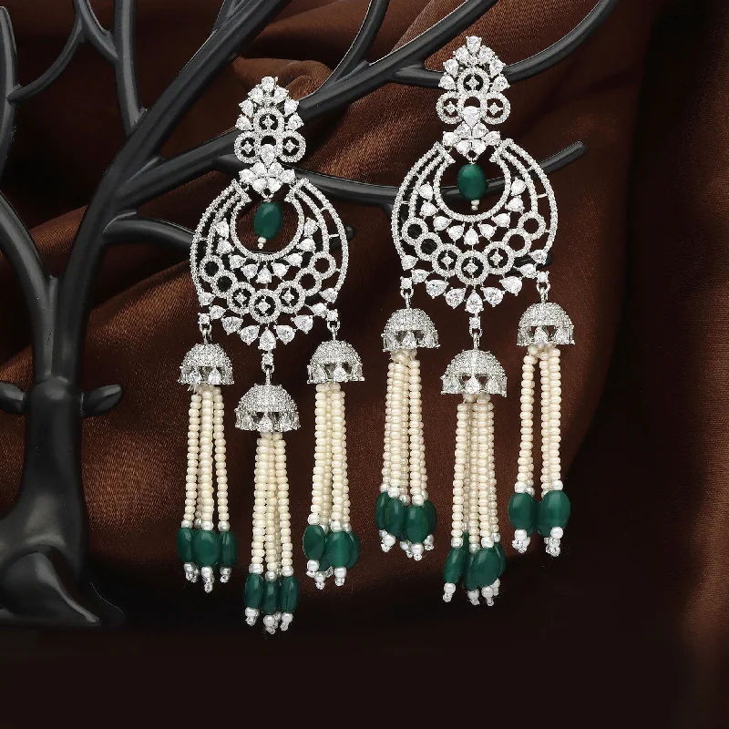 Cute Dangle Earrings-Floral Zirconia Chandbutta Earrings