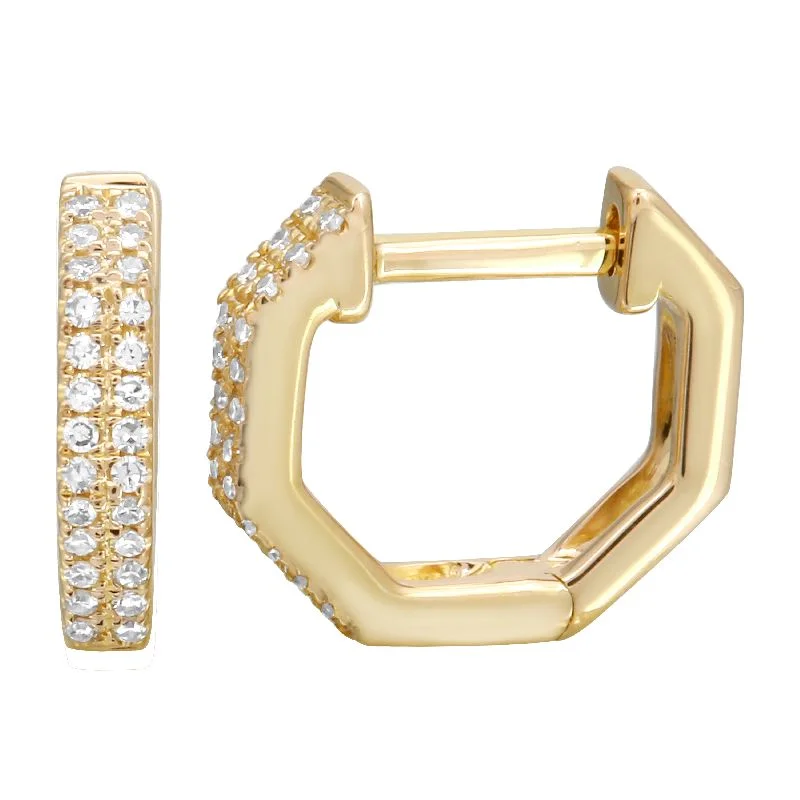 Stylish Stud Earrings-Hexagonal Diamond Hoops