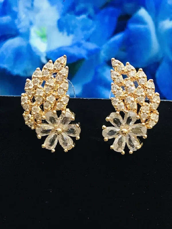 Elegant Statement Earrings-Appealing Gold Plated White Stoned Designer Earrings