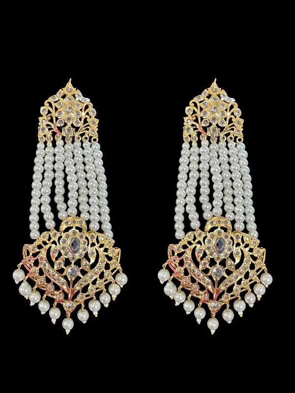 Soft Pink Earrings-DER529 Ekta Hyderabadi jhoomar earrings - pearls  ( SHIPS IN 4 WEEKS )