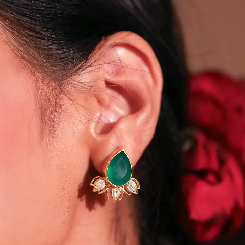 Green Jade Earrings-SITAYAN Silver Green Lotus Studs