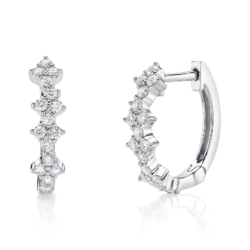 Sterling Stud Earrings-14K White Gold Diamond Cluster Oval Huggie Earring