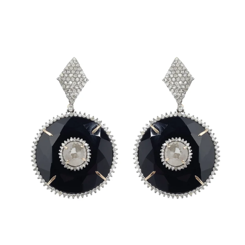 Silver Drop Earrings-Onyx Shield Earrings