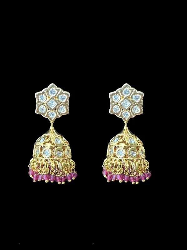 Bright Colorful Earrings-DER597 Polki jhumka earrings - ruby ( READY TO SHIP )