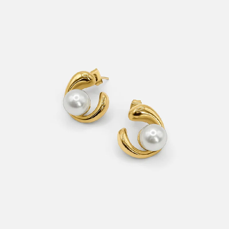 Casual Silver Earrings-18K GOLD PEARL DETAIL EARRINGS