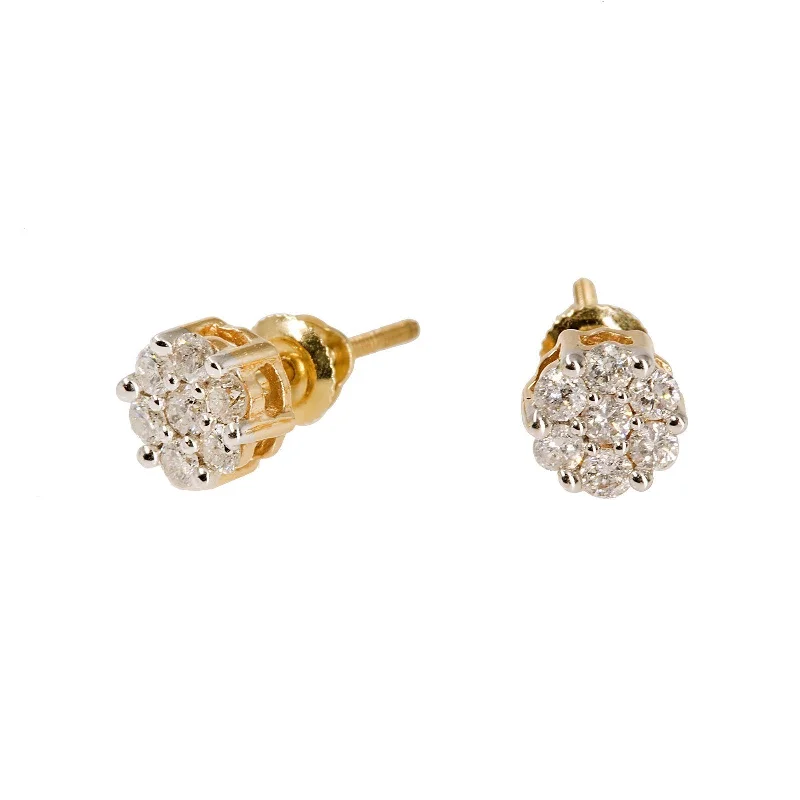 Vintage Style Earrings-14K Yellow Gold Diamond Stud Earrings W/ 0.5ct SI Diamonds & Cluster Flower