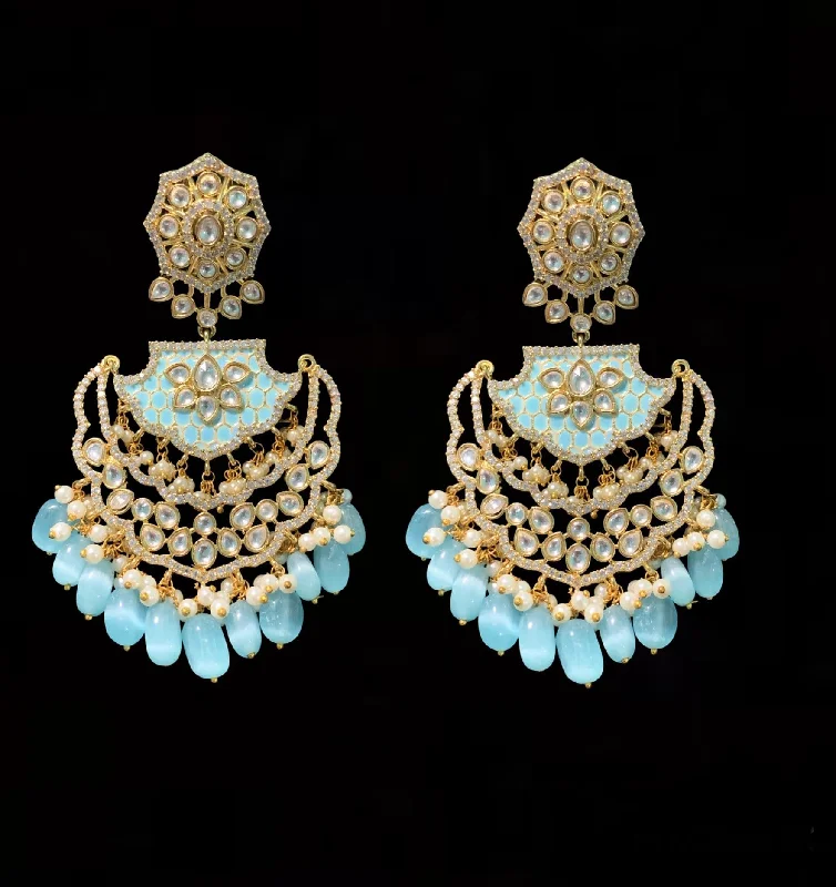 Silver Earrings with Pearls-DER185 polki with feroza meenakari statement earrings ( READY TO SHIP)