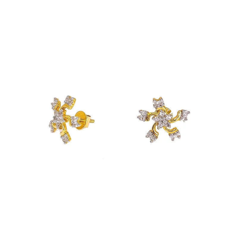 Wedding Earrings for Bride-18K Yellow Gold Diamond Earrings W/ VS Diamonds & Windmill Design