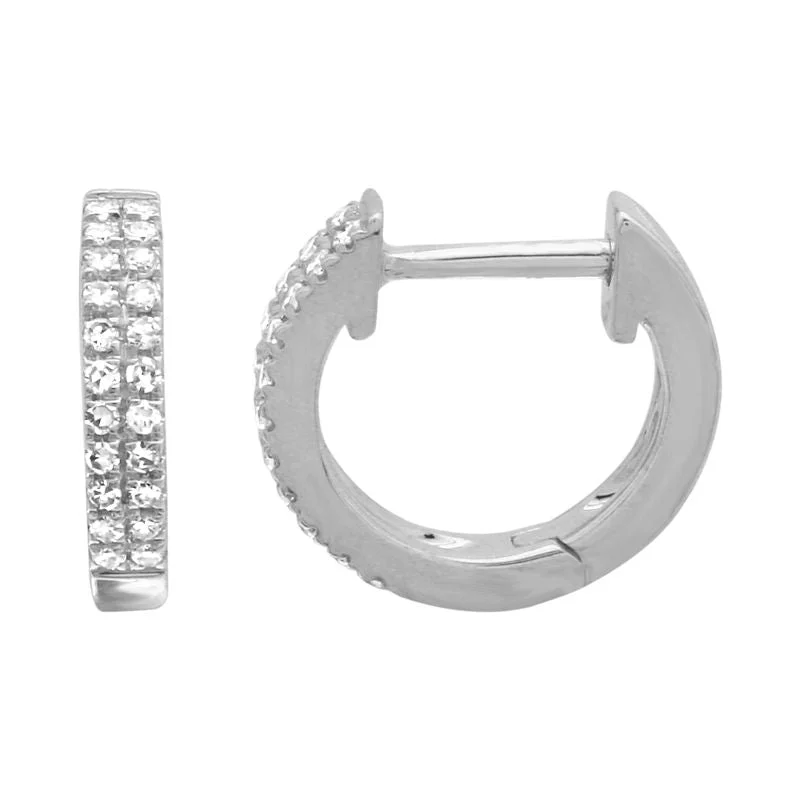 Layered Earrings for Women-14k Gold Double Row Diamond Huggie Earrings