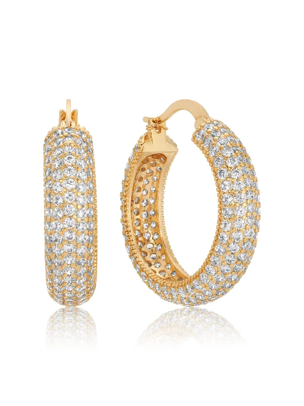 Gold Stud Earrings-Sparkle Bits Mini Crystal Hoops