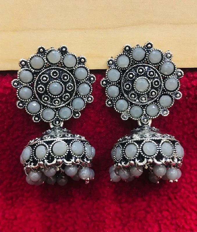 Classic Silver Earrings-Delightful Oxidized Grey Colored Jhumka Earrings For Women