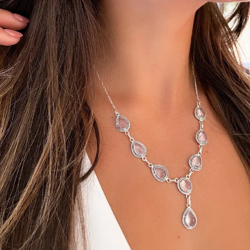 Double Chain Necklace-ROSE QUARTZ NECKLACE