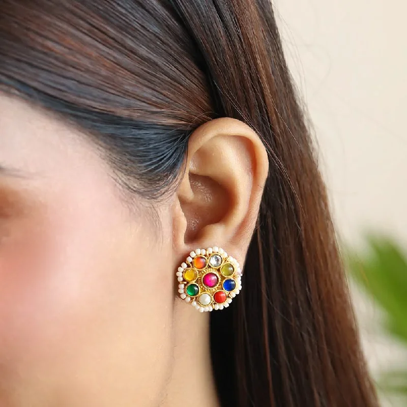 Elegant Evening Earrings-Celestial Navratan Harmony Studs