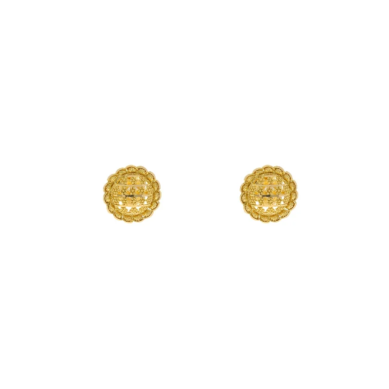 Funky Pearl Earrings-22K Yellow Gold Flower Shaped Stud Earrings, 4.7 grams