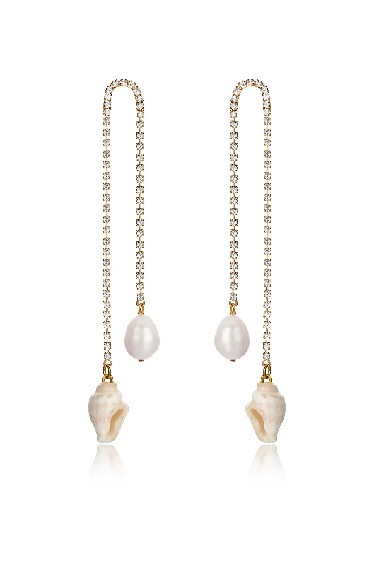 Bold Drop Earrings-Balanced Shell and Pearl Earrings