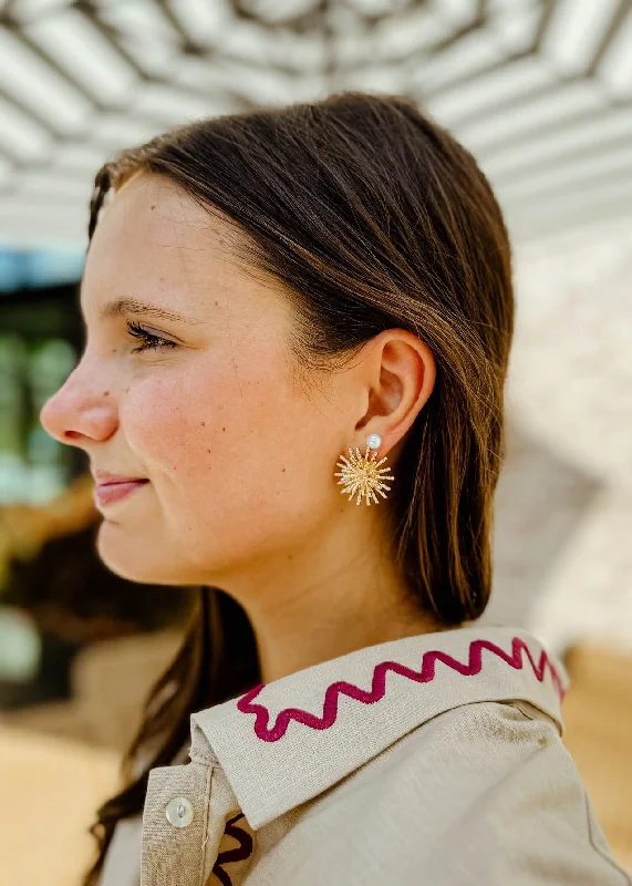 Funky Dangle Earrings-Sunburst Texture Metal Earrings