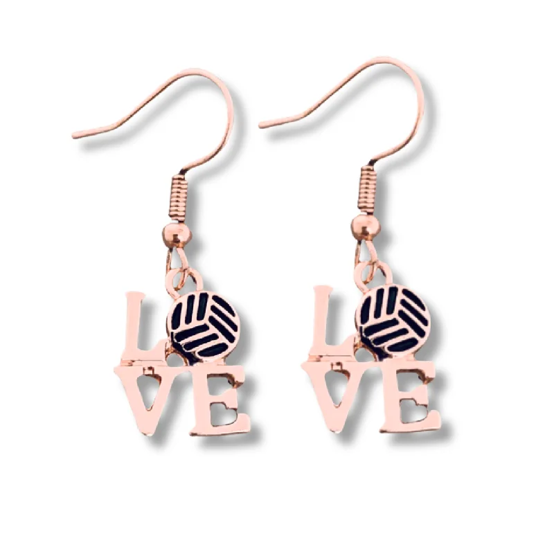 Textured Hoop Earrings-Love Volleyball Rose Gold Earrings