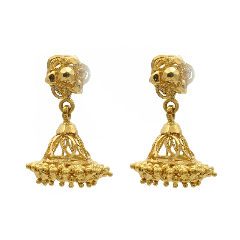 Silver Drop Earrings-22K Yellow Gold Jhumki Earrings W/ Floral Post